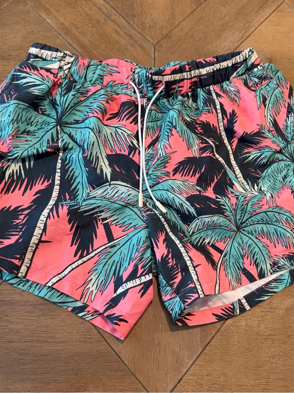 Topman swim trunks pink & green palm trees men's sz S/M